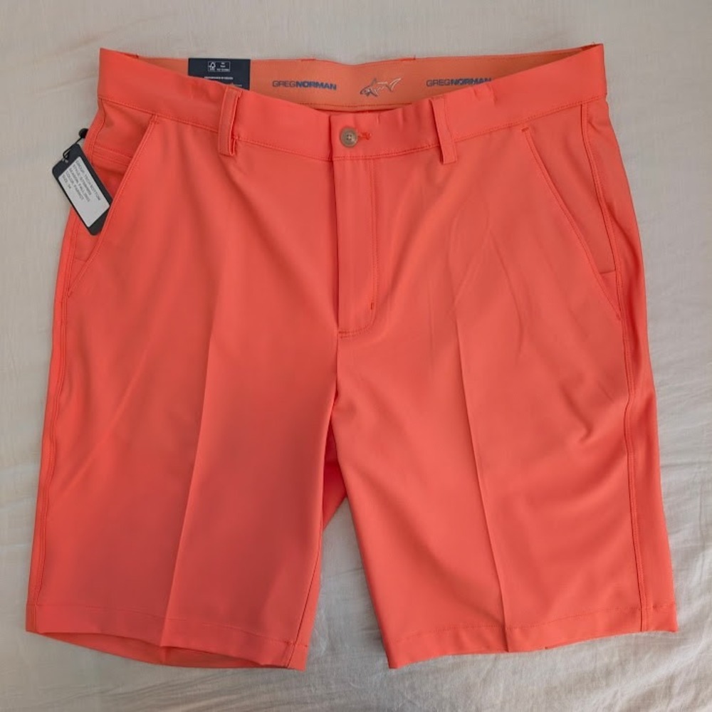 NEW Greg Norman Tech Bottom Golf Shorts Mens 34 (FITS 35) Parrot Orange G7S9H902